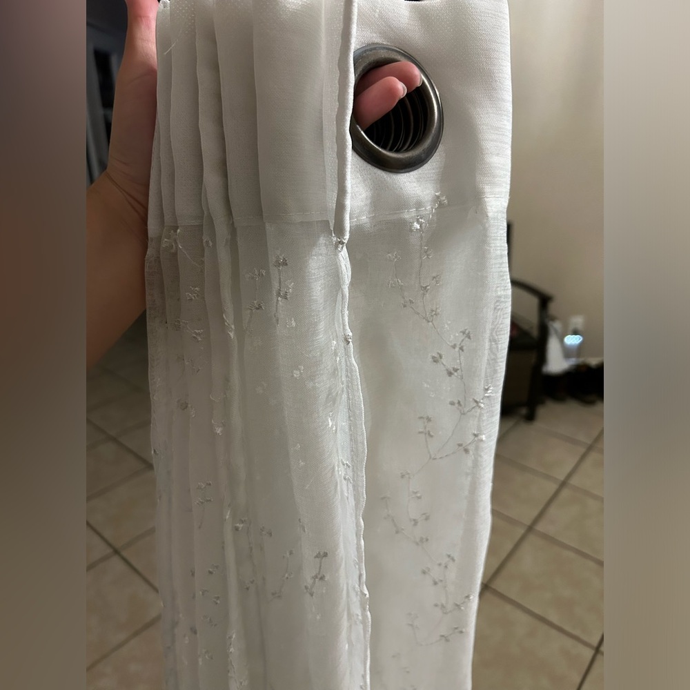 White on white Sheer Embroidered Curtains